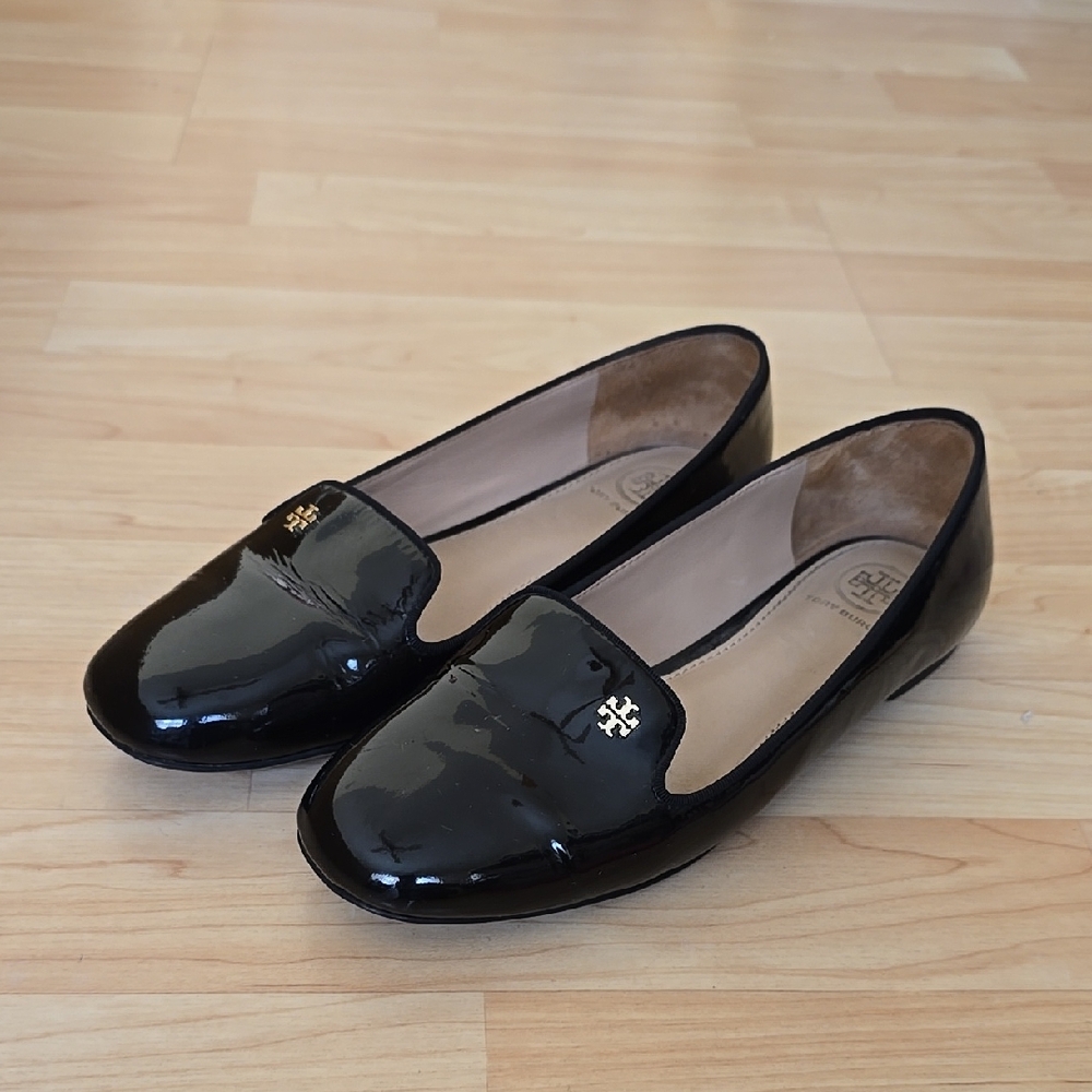 Tory Burch Black Patent Leather Loafers Slip On Size 7
